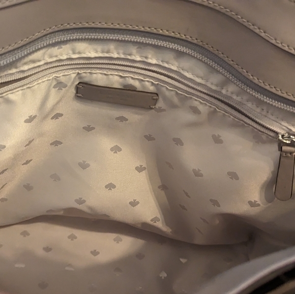 GUC Kate Spade large leather lavender tote zip top gray glitter flower charm - Picture 11 of 16